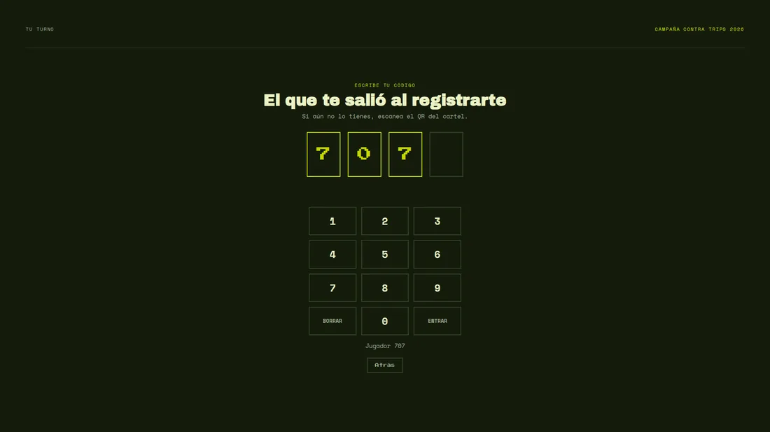 Pantalla de introducción del código